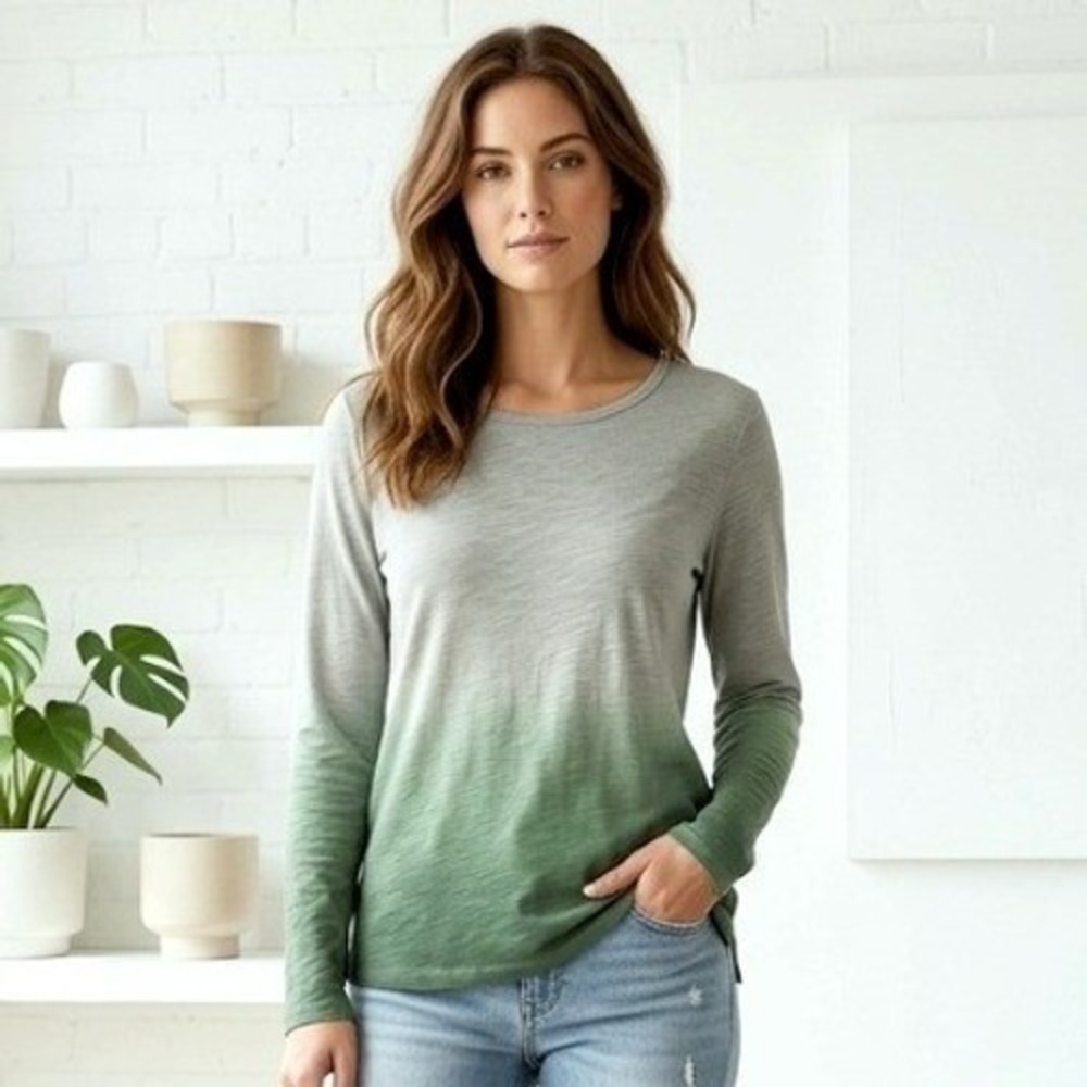 G by Giuliana Top Womens Large Green Ombre Long Sleeve Slub Knit Casual